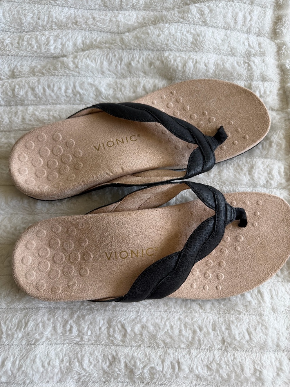 Vionic Black Braided Toe-Post Sandals with Neutral Footbed